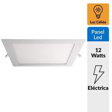 Panel led empotrado cuadrado 12w luz clida