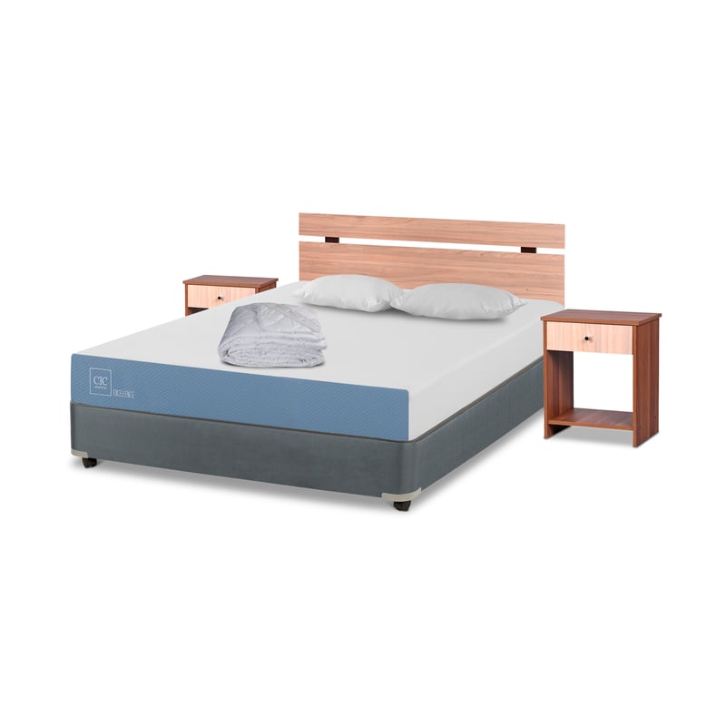 CIC - Cama americana excellence 2 plazas + muebles olmo + almohada + plumón