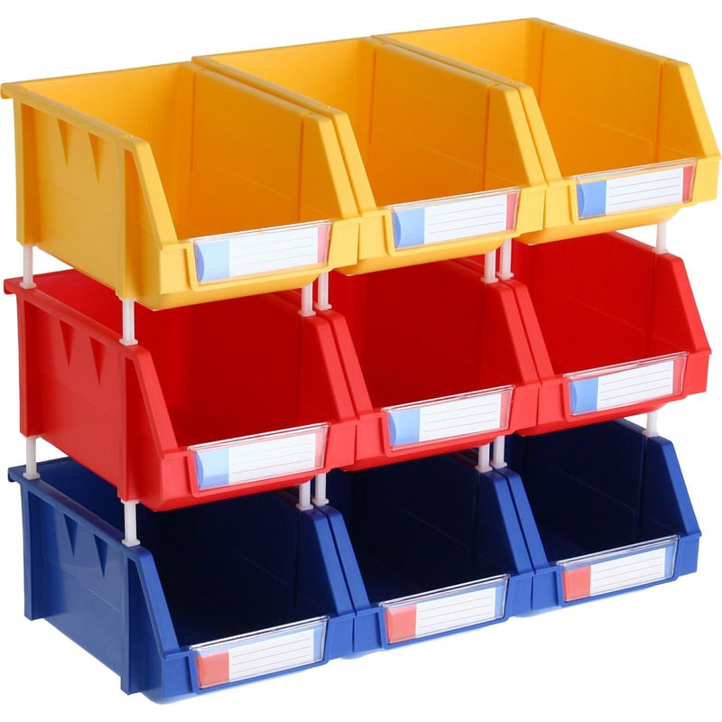 AUTORODEC - Pack 9 Cajas Organizadoras 15x12.4x24 cm 3.96 l 3 azules, 3 amarillas, 3 rojas