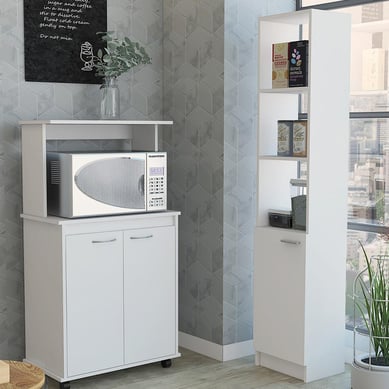 Set mueble microondas + estante blanco