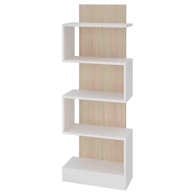 Kafka Libreria A Zig Zag D11 - 145x29x145 Cm - Melamina Rovere E Bianco - Design Moderno Per Soggiorno E Ufficio