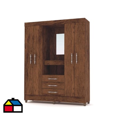 Clset 4 puertas 3 cajones rstico 207x162x47 cm