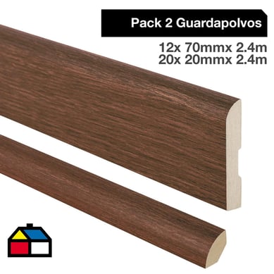 Pack 2 guardapolvos 12x70mm + 2 cuarto rodn 20x20mm MDF Merbau