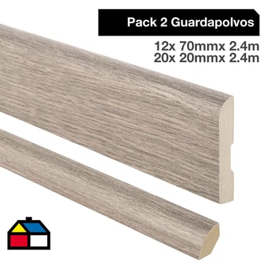 Pack 2 guardapolvos 12x70mm + 2 cuarto rodn 20x20mm MDF Kobe Latte