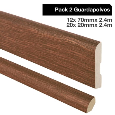Pack 2 guardapolvos 12x70mm + 2 cuarto rodn 20x20mm MDF Cedro Rojo