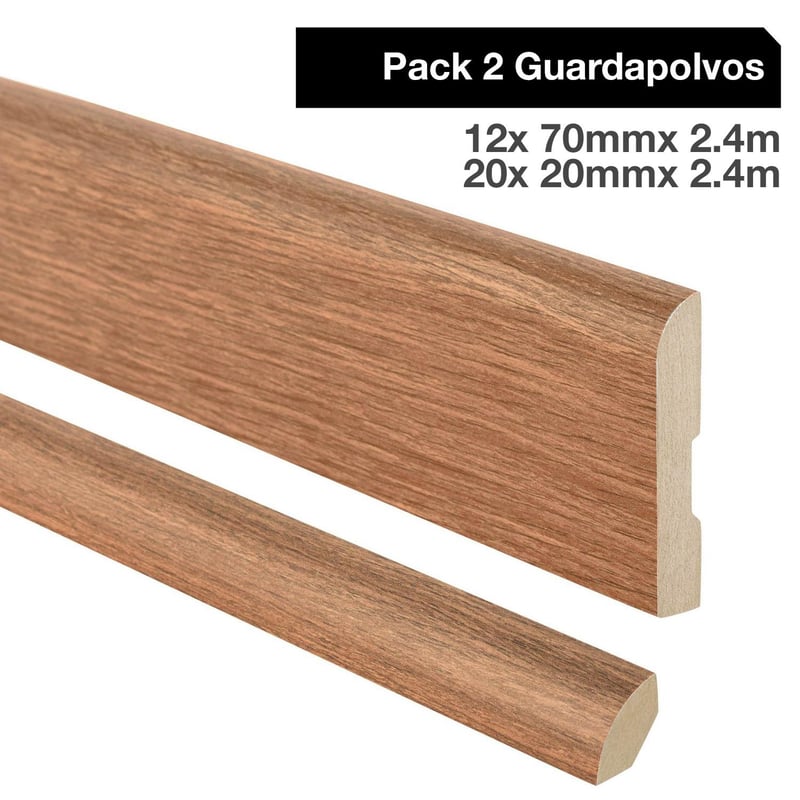 MAFORSA - Pack 2 guardapolvos 12x70mm + 2 cuarto rodón 20x20mm MDF Cerezo Peral