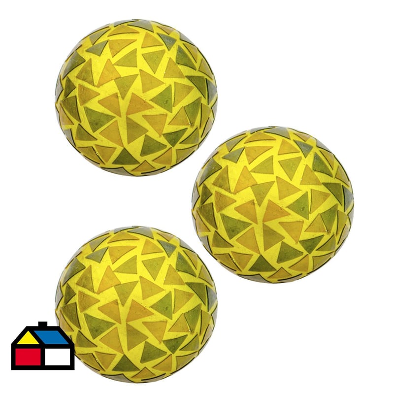 SOHOGAR - Pack 3 esferas decorativas plumavit 8 cm amarillo
