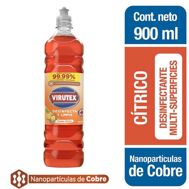 VIRUTEX - Limpiador líquido desinfectante cítrico 900ml