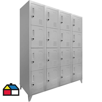 Lockers 16 puertas dobles 166x111x45 cm acero