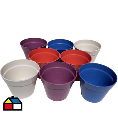 Set 8 Maceteros Biodegradables Redondo 2 rojo 2 azul 2 blanco 2 morado