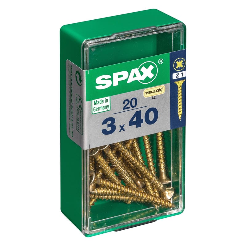 SPAX AMERICAN SCREW - Tornillo spax cabeza plana pozidrive yellox 3x40 20Pz