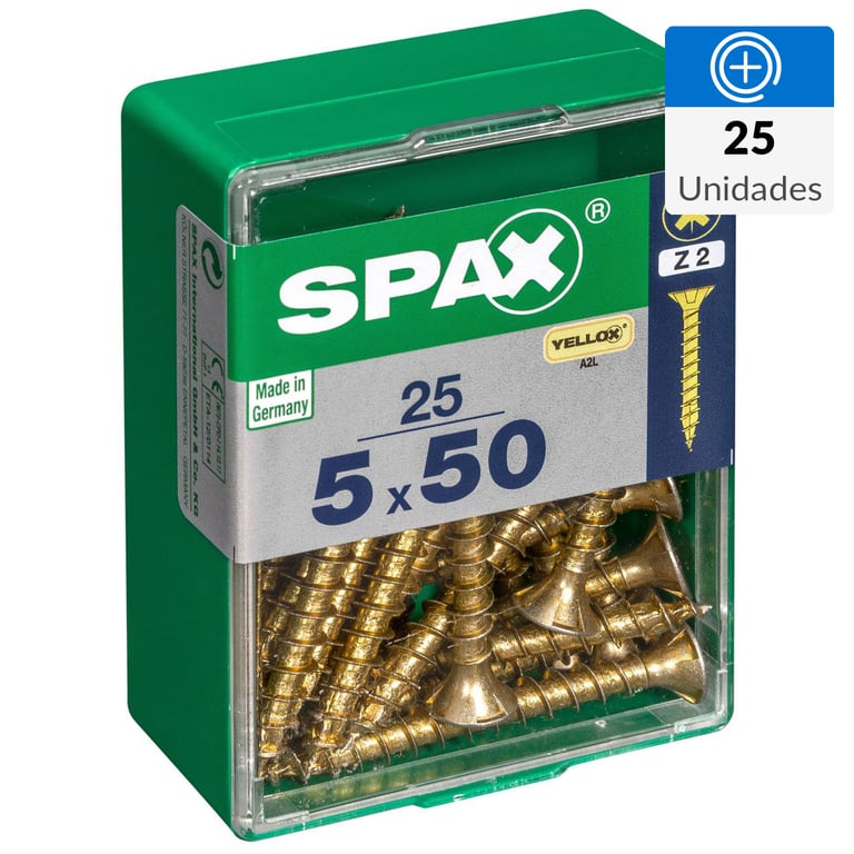 Tornillo Spax Tirafondo Cabeza Plana Madera Aglomerada 50 mm 5 mm 25 ...