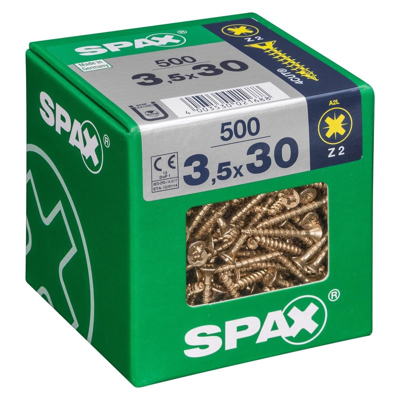 SPAX AMERICAN SCREW - Tornillo spax cabeza plana pozidrive yellox 3,5x30 500Pz