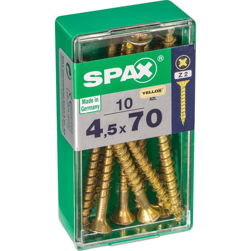 SPAX AMERICAN SCREW - Tornillo spax cabeza plana pozidrive yellox 4,5x70 10Pz