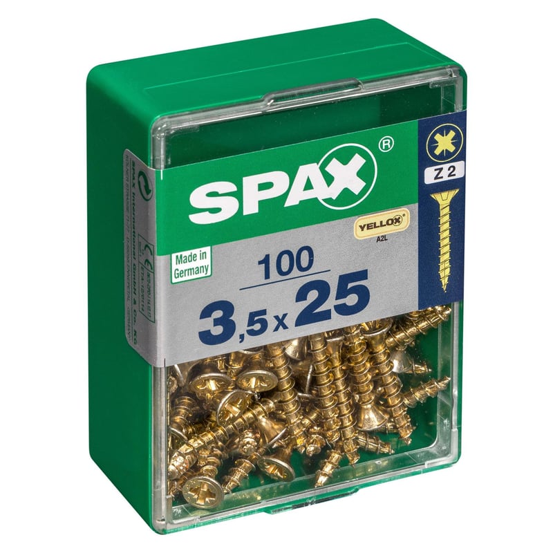 SPAX AMERICAN SCREW - Tornillo spax cabeza plana pozidrive yellox 3,5x25 100Pz