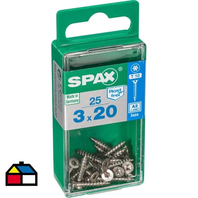 Tornillo spax cabeza plana torx inoxidable 3x20 25Pz