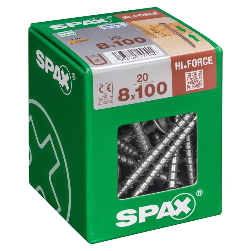 SPAX AMERICAN SCREW - Tornillo spax cabeza hi force torx wirox 8x100 20Pz