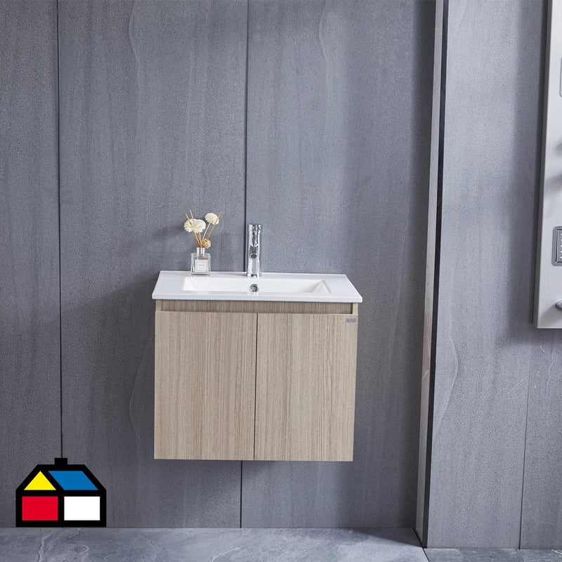 KLIPEN - Mueble con lavamanos de loza vitrificada c/rebalse 2p 70 cm color soft
