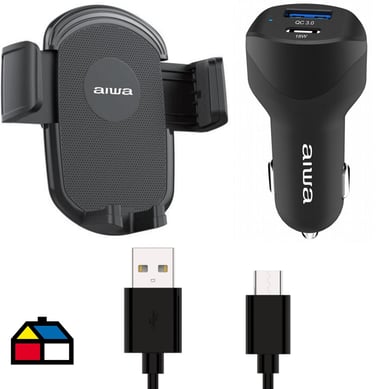 Cargador rapido qc3.0 USB y tipo c+soporte+cable micro usb