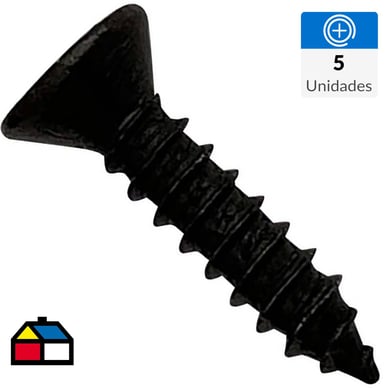 Roscalata cabeza plana phillips #10 x 1 1/2 zincado negro 5 unid