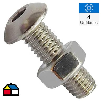 Perno cabeza boton acero inoxidable c/tuerca M3 x 4 mm  4 unid