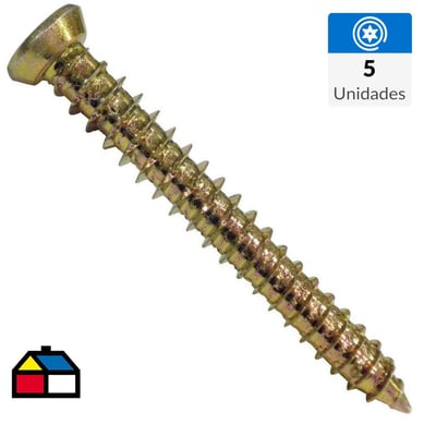 Tornillo ranura torx pvc-concreto M7.5/6.5 x 100 zinc.amar 5 unid