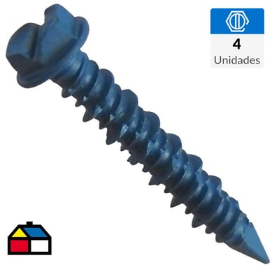 Tornillo concreto cabeza hexagonal 1/4 x 2 3/4 azul 4 unid