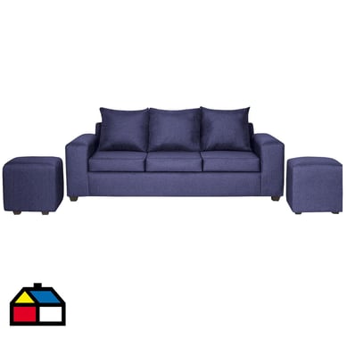 Living Kahlo 3 cuerpos + 2 pouf tela azul