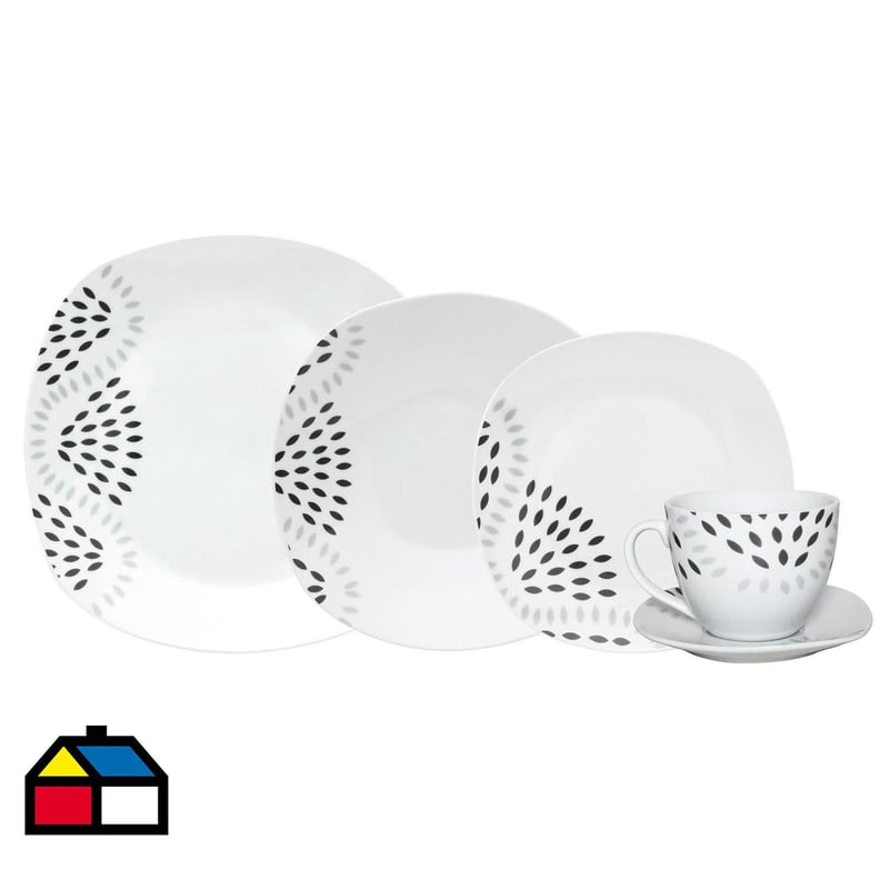 IDETEX - Juego de Loza 30 Piezas Porcelana Willow Blanco