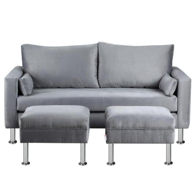 Sofa Sky 3C  2 poufs Felpa 12 Gris