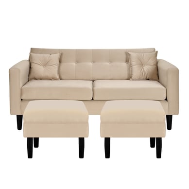 Sofa New Retro 3C  2 Poufs Felpa 00 Beige