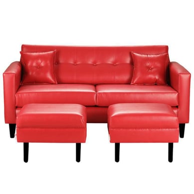 Sofa New Retro 3C  2 Poufs PU 00 Rojo