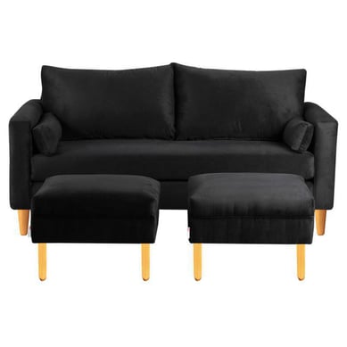 Sofa Sky 3C  2 poufs Felpa 04 Negro