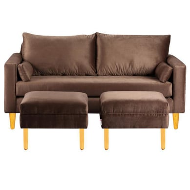 Sofa Sky 3C  2 poufs Felpa 04 Chocolate