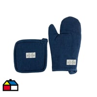 Set de toma olla y guante azul