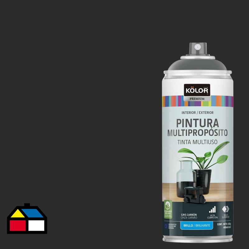 KOLOR - Pintura Esmalte Base Agua en Spray Gris Carbón Brillante 400 ml