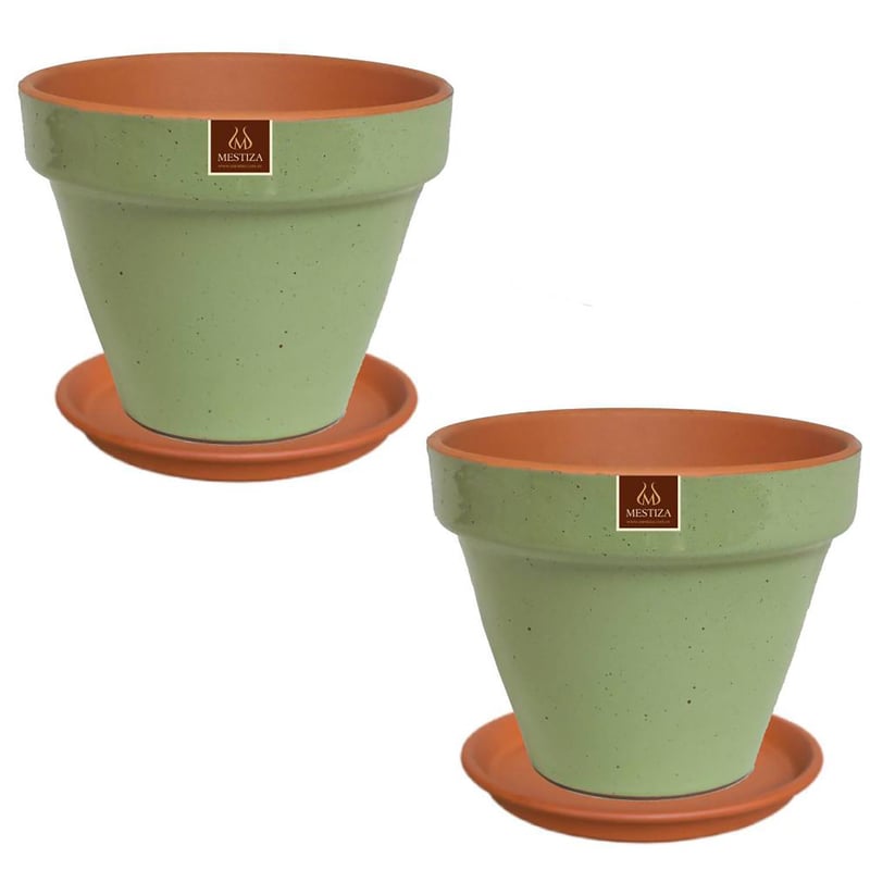 MESTIZA - Set 2 maceteros Kony Full 24 cm Salvia + Plato