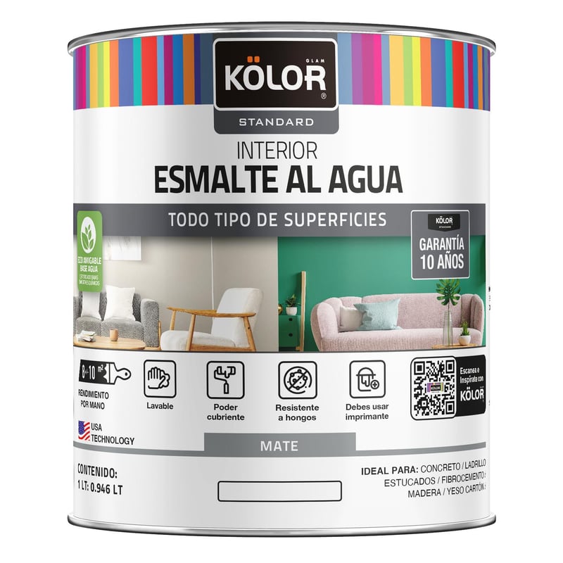 KOLOR - Esmalte al agua standard interior mate base deep 1/4 galón