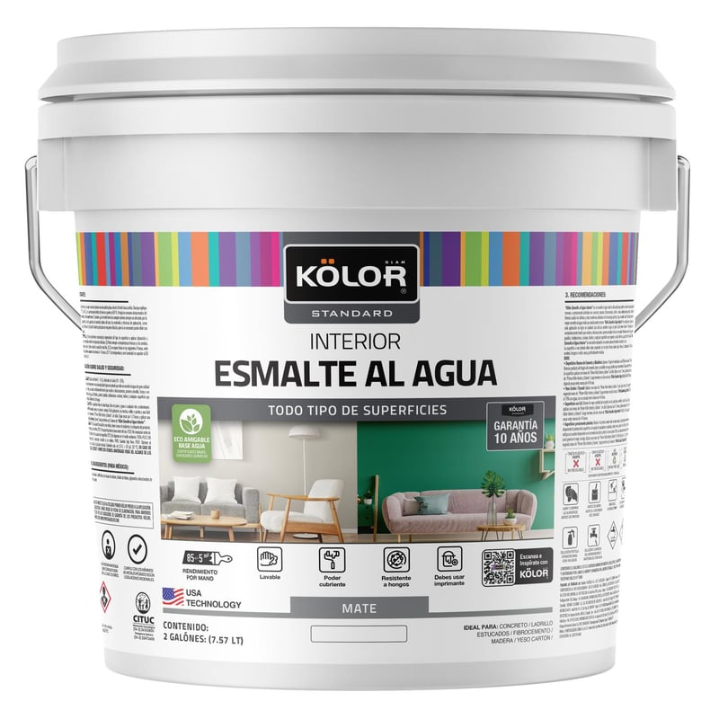 KOLOR - Esmalte al agua standard interior mate base deep 2 galones