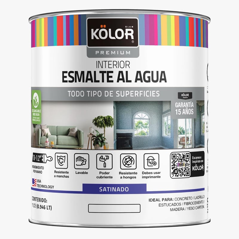 KOLOR - Esmalte al agua premium interior satin base accent 1 galón