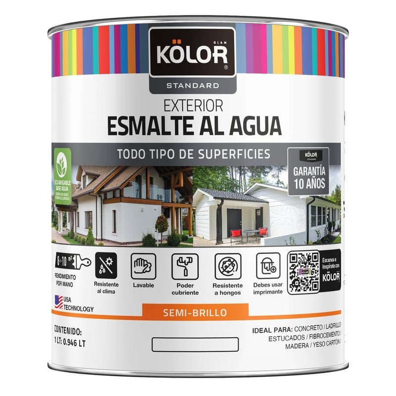 KOLOR - Esmalte al agua standard exterior semibrillo base tint 1/4 galón