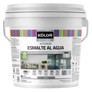 Esmalte al agua premium interior mate base tint 2 galones