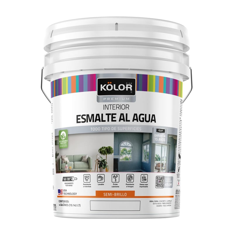 KOLOR - Esmalte al agua premium interior semibrillo base deep 4 galones