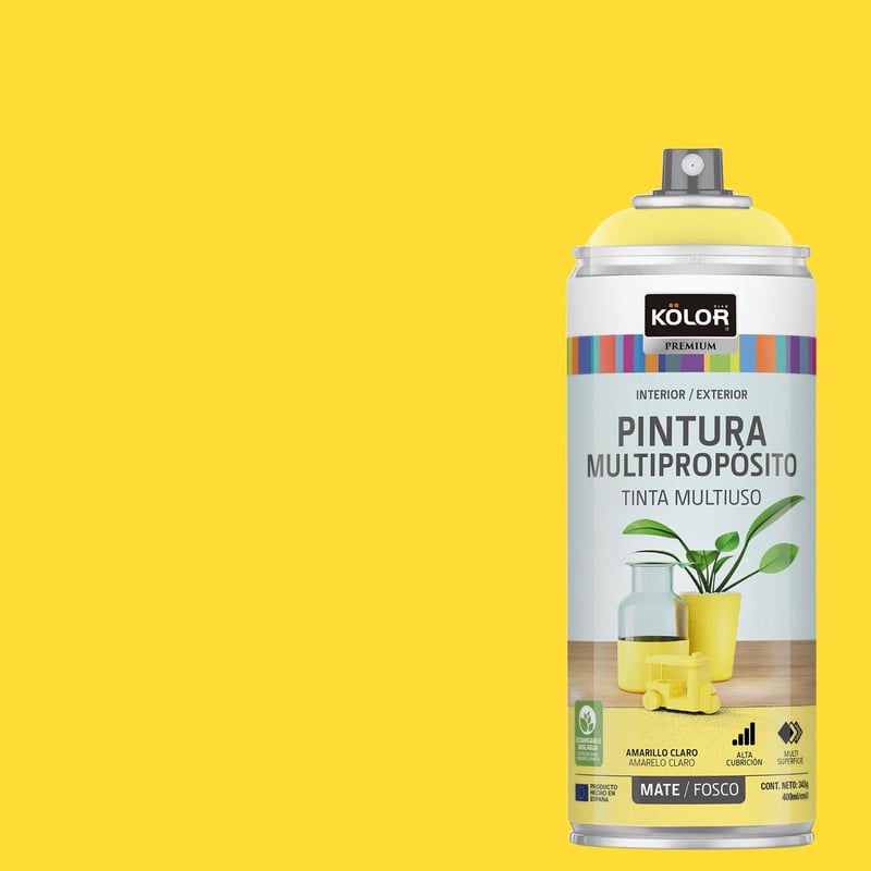 KOLOR - Pintura Esmalte Base Agua en Spray Amarillo Claro Mate 400 ml