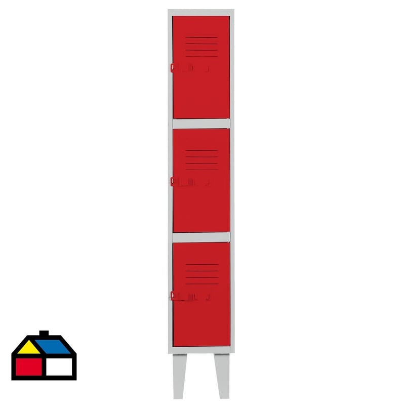 MOVILOCKERS - Lockers alta resistencia 170x29x45 cm 1 cuerpo 3 puerta rojo