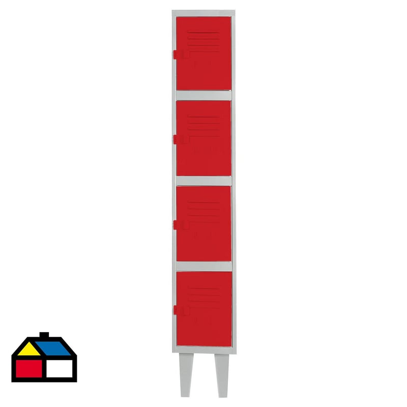 MOVILOCKERS - Lockers alta resistencia 170x29x45 cm 1 cuerpo 4 puerta rojo