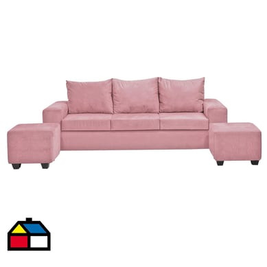 Living Kahlo 3 cuerpos + 2 pouf felpa rosado