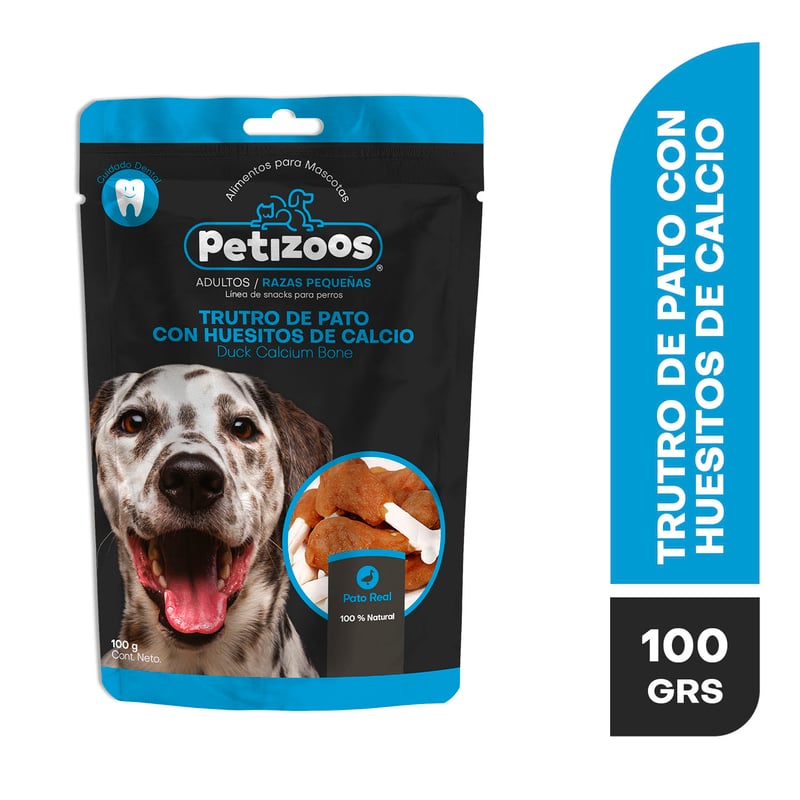 PETIZOOS - Snack para perros trutros de pato con huesitos de calcio 100 gr