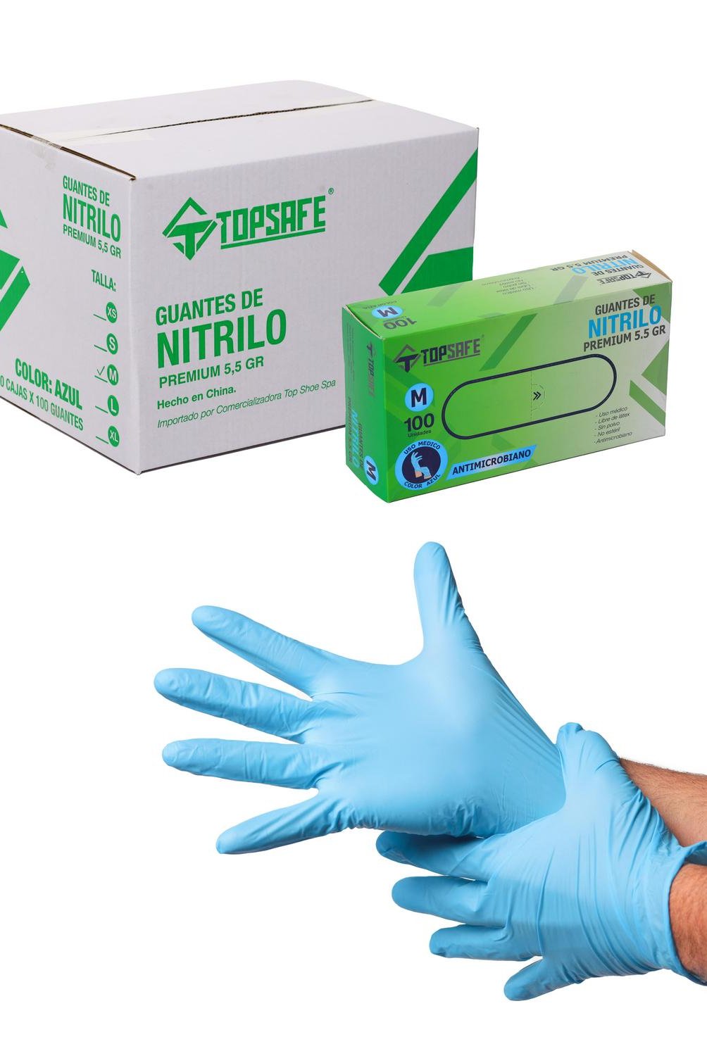 TOPSAFE - Guante Nitrilo Alto Riesgo Azul 5,5gr. T. M