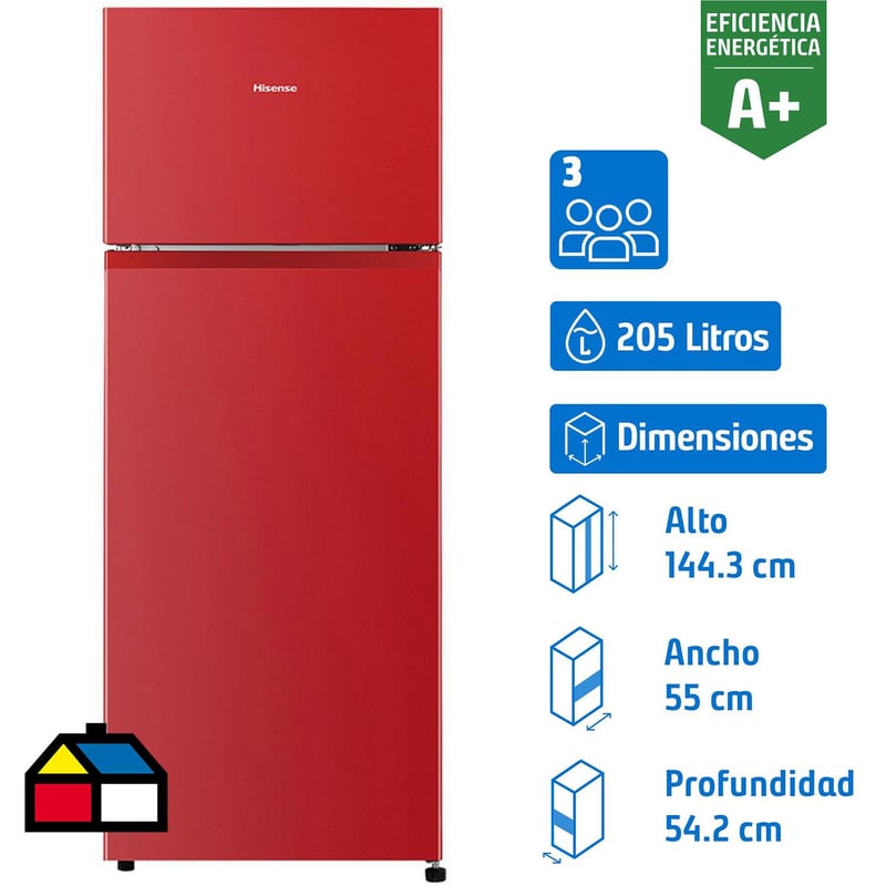 HISENSE - Refrigerador Top Freezer Frío Directo 205 Litros Rojo RT267NR